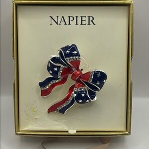 Napier Red and Blue Star Bow Brooch